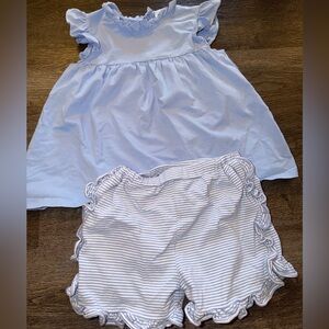 Stitchy Fish 6 Girls Light Blue tunic and Striped Shorts Set